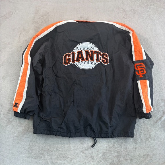 Starter San Francisco Giants Baseball WindBreaker Jacket Men XL Black 90s Zip Up